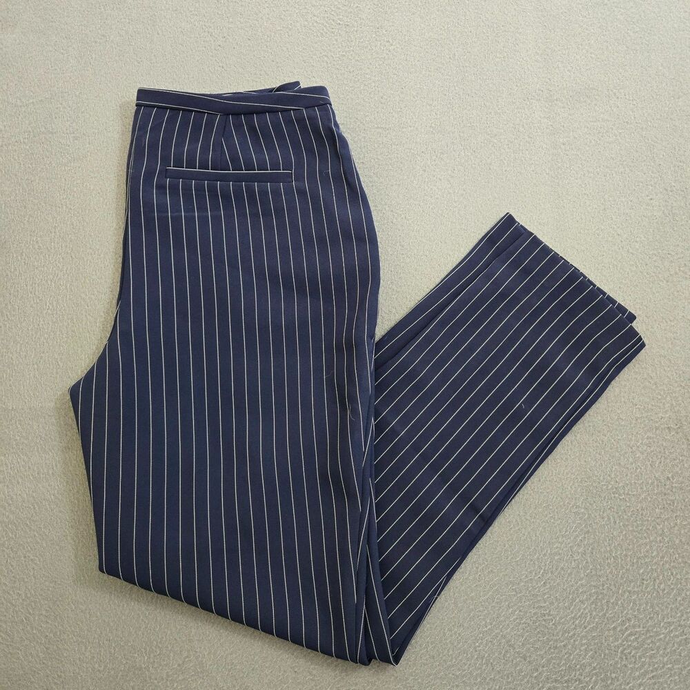Chico's Women 00 US 2 Navy Blue Mid Rise Pinstriped Ankle Stretch Office Pants - Picture 2 of 12